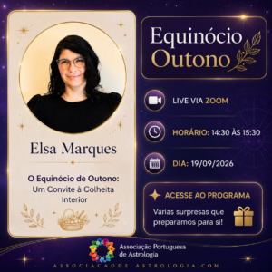 
Uma abordagem ao simbolismo astrológico do Equinócio de Outono enquanto momento de colheita e integração. Nesta conferência iremos explorar a sua aplicação na interpretação do mapa natal e a relevância deste ciclo na prática astrológica.